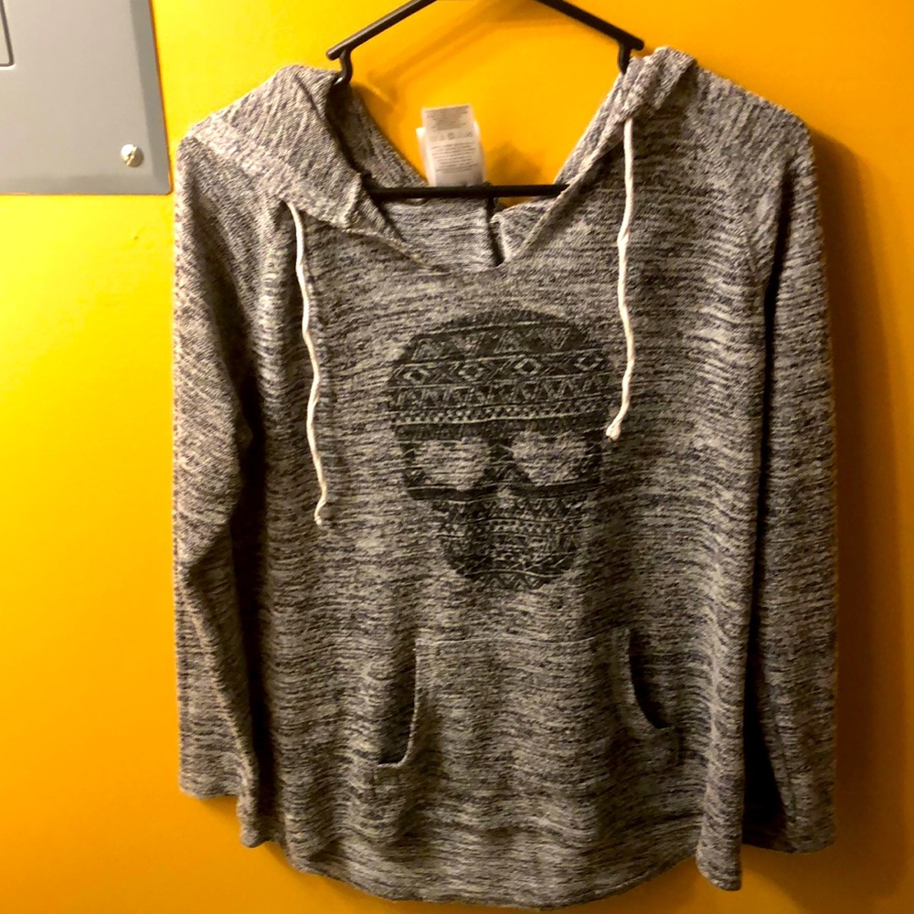 Hooded shirt, grey with skull XL